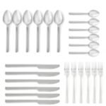 16 Pc Set طقم أدوات مائدة سيلفروير مصنوعة من الستانلس ستيل مكون من 16 قطعة - سكاكين وشوك وملاعق مائدة كبيرة وملاعق صغيرة - لون فضي أنتيلا فضي أنتيلا