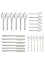 16 Pc Set طقم أدوات مائدة سيلفروير مصنوعة من الستانلس ستيل مكون من 16 قطعة - سكاكين وشوك وملاعق مائدة كبيرة وملاعق صغيرة - لون فضي أنتيلا فضي أنتيلا