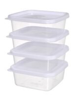 طقم حاويات لتخزين الطعام مع غطاء أبيض 4 x 600 ml