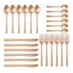24 Pc Set طقم أدوات مائدة سيلفروير مصنوعة من الستانلس ستيل مكون من 24 قطعة - سكاكين وشوك وملاعق مائدة كبيرة وملاعق صغيرة - لون نحاسي سيل نحاسي سيل