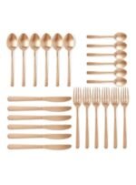 24 Pc Set طقم أدوات مائدة سيلفروير مصنوعة من الستانلس ستيل مكون من 24 قطعة - سكاكين وشوك وملاعق مائدة كبيرة وملاعق صغيرة - لون نحاسي سيل نحاسي سيل