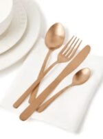 ⁦24 Pc Set طقم أدوات مائدة سيلفروير مصنوعة من الستانلس ستيل مكون من 24 قطعة - سكاكين وشوك وملاعق مائدة كبيرة وملاعق صغيرة - لون نحاسي سيل نحاسي سيل⁩ - الصورة ⁦6⁩