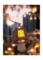 فانوس رمضان خشبي بأشكال مختلفة مع اضاءة 19 سم