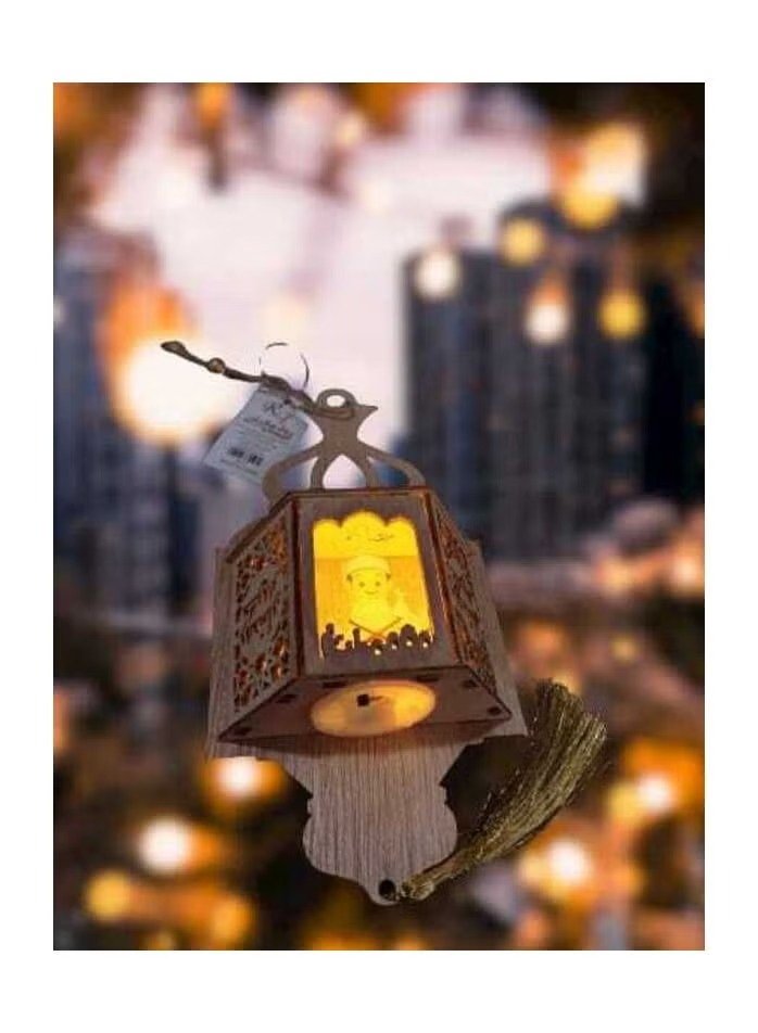 4572ramadan-1 فانوس رمضان خشبي بأشكال مختلفة مع اضاءة 19 سم - الصورة 1