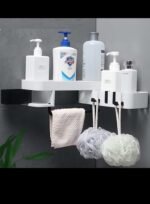 ⁦رف حمام مزدوج لاستخدامات متعدده لون اسود⁩ - الصورة ⁦2⁩