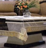Kuber Induatries™ مفرش طاولة وسط شفاف 4 مقاعد 40*60 بوصة (دانتيل ذهبي)