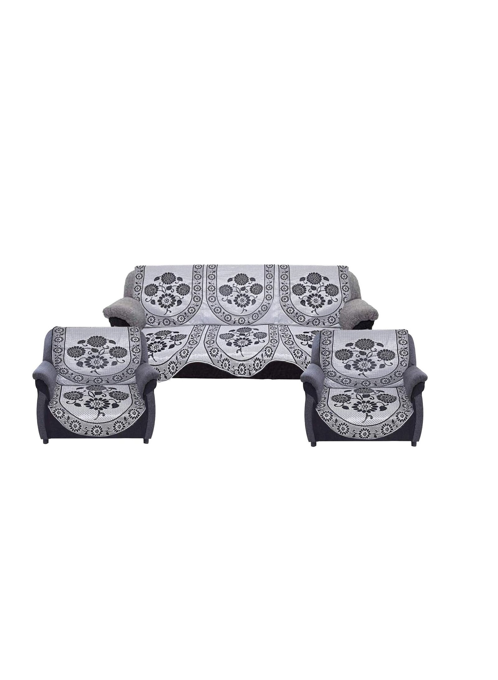 B07X4LBWFBR51-1 غطاء اريكة ب5 مقاعد من القطن بتصميم ازهار من كوبر اندستريز من 6 قطع لون رمادي - CTKTC14437 - الصورة 1