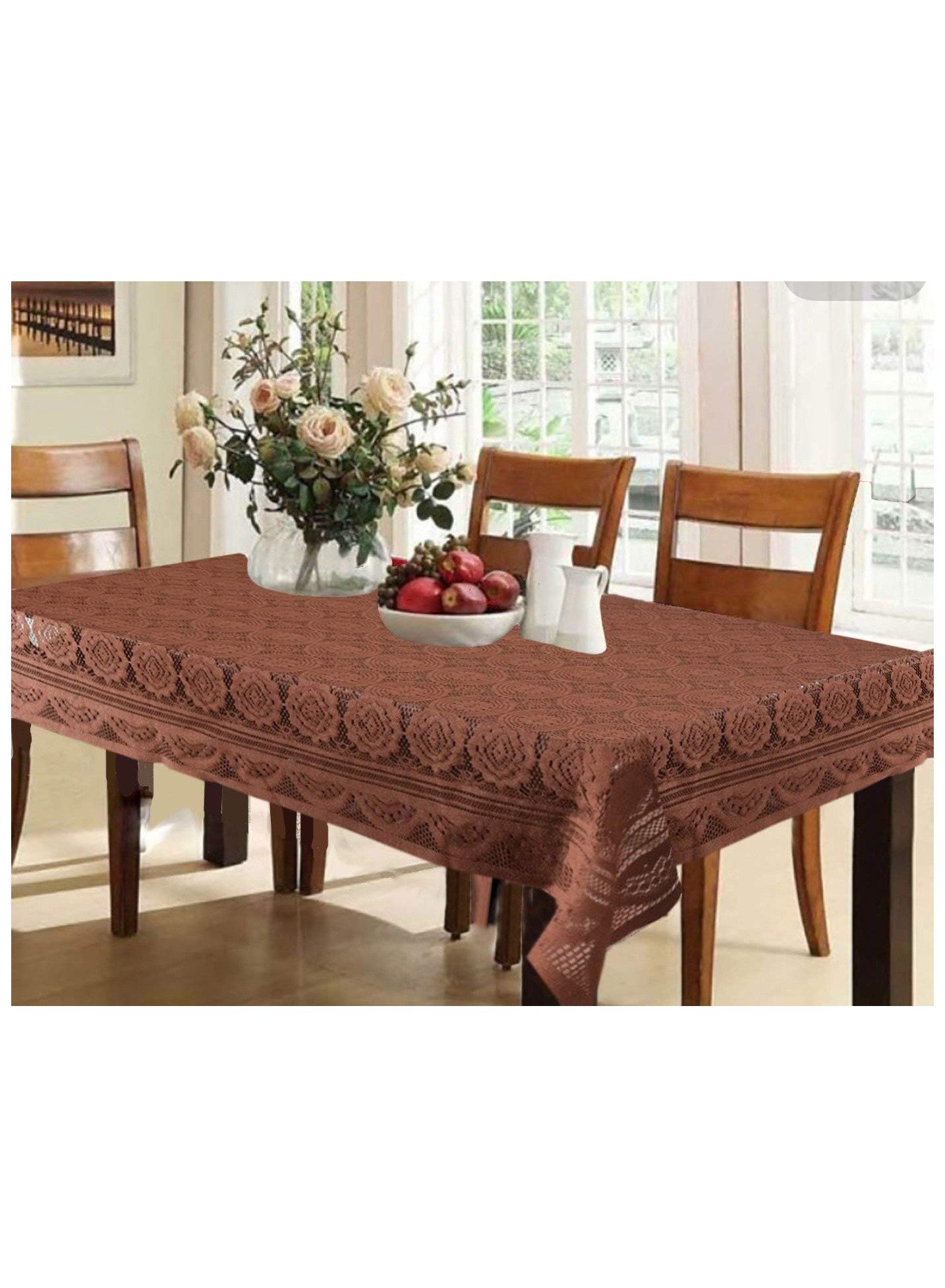 B082DGT7WDR60-1 غطاء طاولة الطعام ذات المقاعد الـ 6 ذو التصميم الدائري المصنوع من القطن من كوبر اندستريز (بني) - الصورة 1