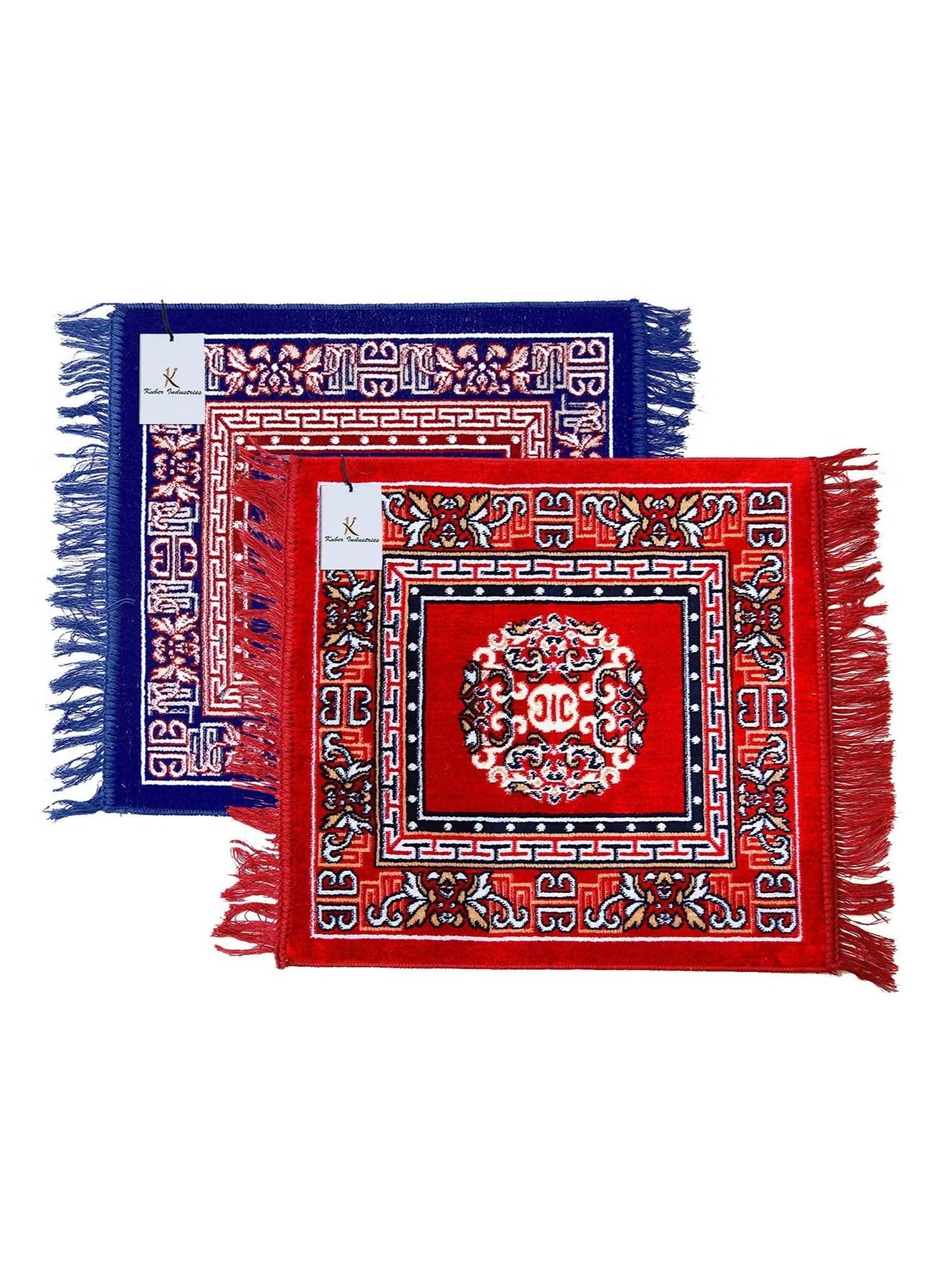 B0839C2X11r15-1 سجادة متعددة الاستخدامات للصلاة والتأمل، مصنوعة من المخمل، مقاس 2 قدم × 2 قدم (لون ازرق واحمر)، قطعتين - الصورة 1
