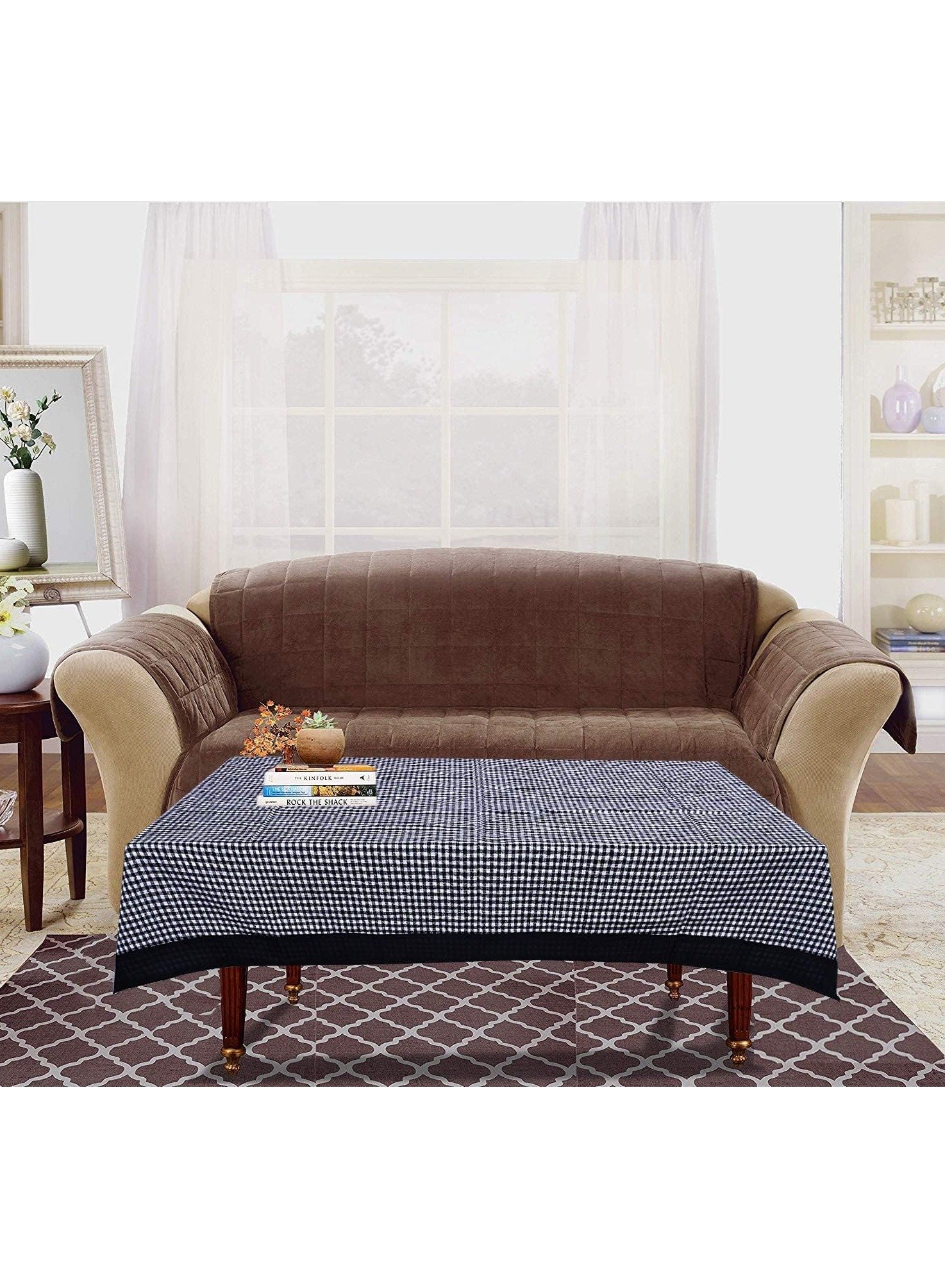 B084HB6XN1R53-1 غطاء قطني لطاولة مركزية تتسع لاربعة كراسي بتصميم مربعات من كوبر اندستريز، 60 × 40 (لون اسود) - CTKTC40114 - الصورة 1