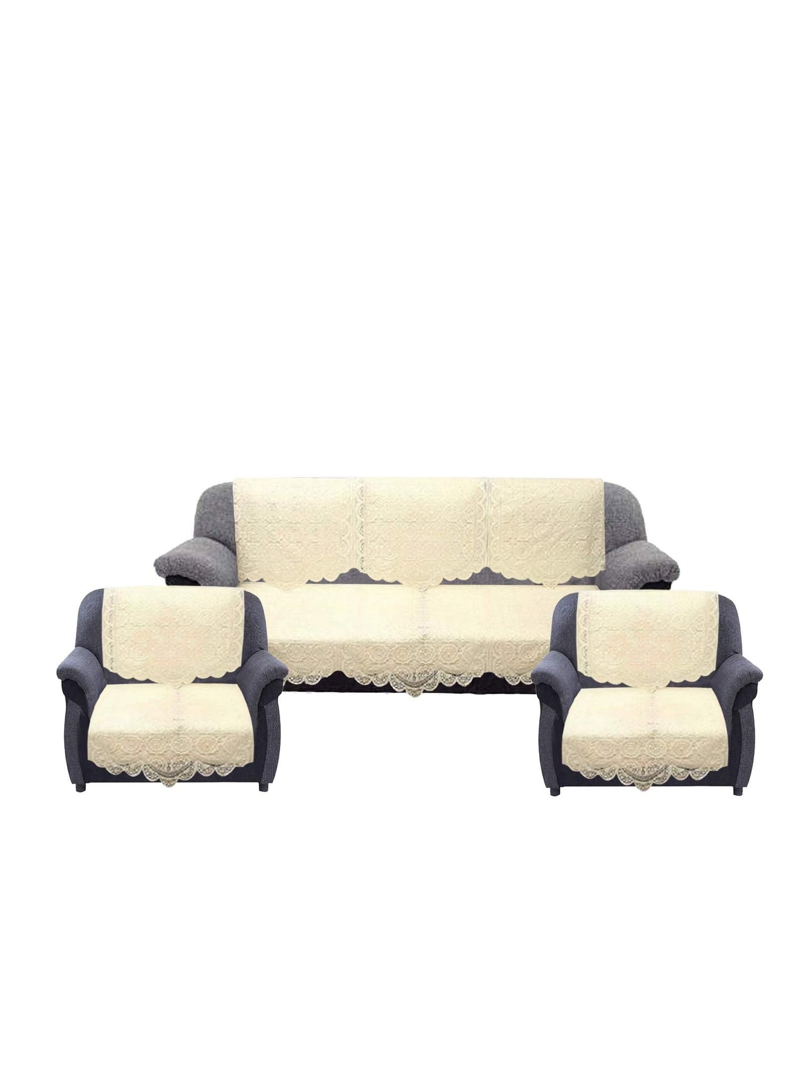 B089KPY3R6R51-1 غطاء شبكي لكنبة بـ 5 مقاعد من كوبر انداستريز™، لون كريمي - 10 قطع (تصميم حصري)، قطن - الصورة 1