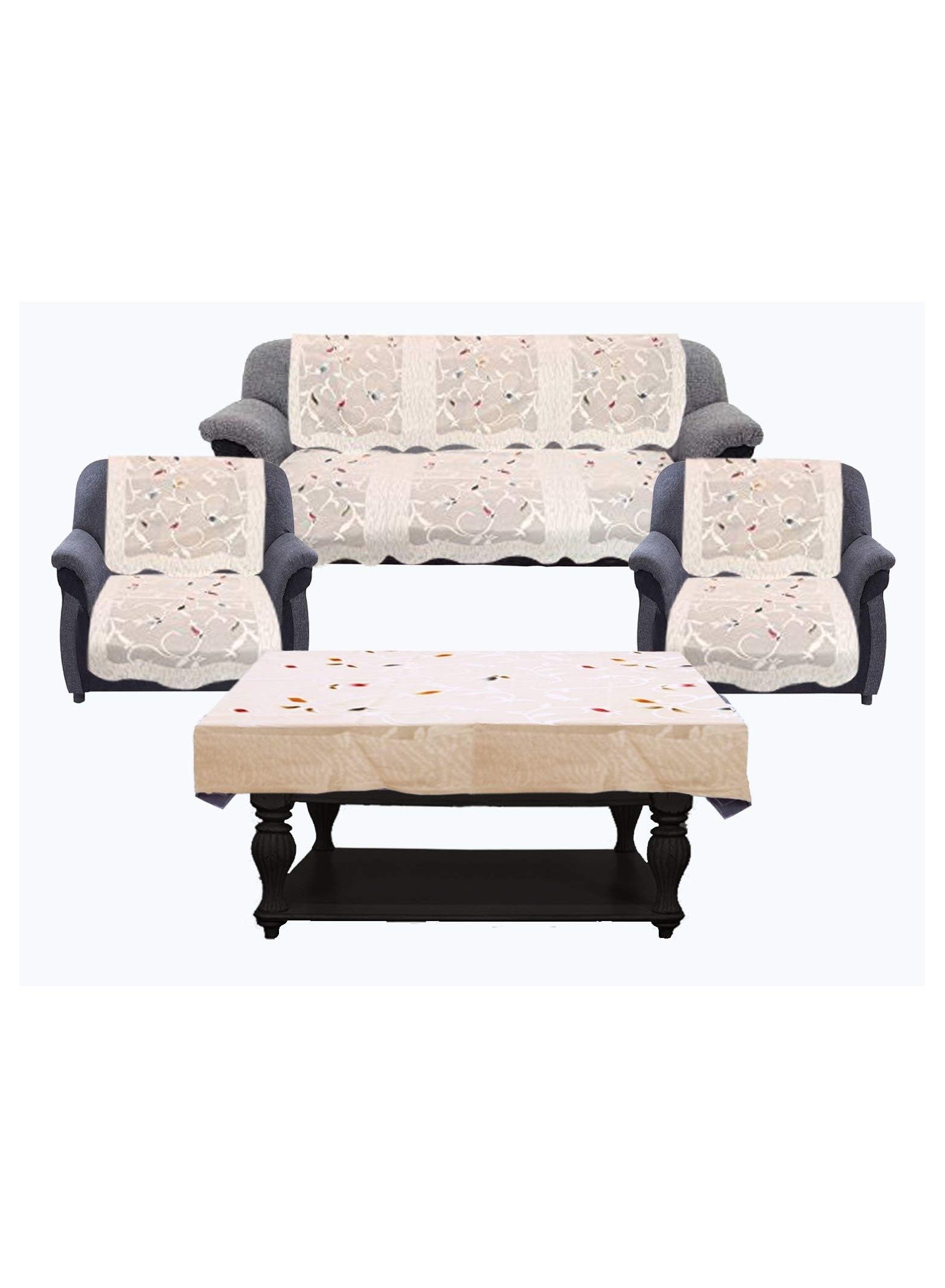 B089KPY9M1R51-1 غطاء من القطن للاريكة بخمسة مقاعد مع غطاء طاولة مركزي مقاس 70 × 29، من 7 قطع، لون كريمي من كوبر اندستريز - الصورة 1