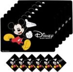 طقم مفارش مائدة طعام مع قواعد شاي باللون الأسود من Kuber Industries Disney Mickey Mouse مصنوع من مادة PVC