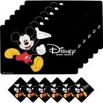 طقم مفارش مائدة طعام مع قواعد شاي باللون الأسود من Kuber Industries Disney Mickey Mouse مصنوع من مادة PVC