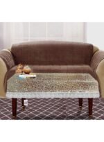 غطاء طاولة مركزية بـ 4 مقاعد من بلاستيك PVC بتصميم شفاف ثلاثي الابعاد مقاس 60 انش×40 انش (لون فضي)