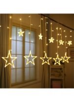 ⁦شريط إضاءة LED بتصميم الستارة على شكل نجوم خماسية مناسب لزينة رمضان أبيض⁩ - الصورة ⁦2⁩